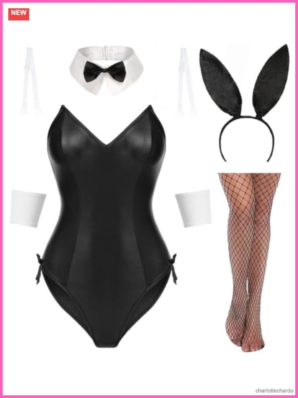 Sexy Bunny Halloween Lingerie Bodysuit Costume 7-Piece Set with Fishnet